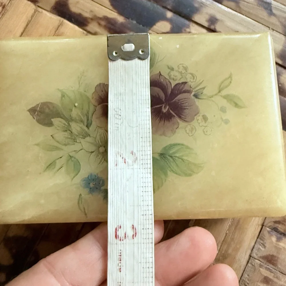 Vintage Genuine Alabaster Trinket Box - Made in Italy Hand-Painted Floral Motif